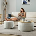 thumbnail image 3 of Aukfa 2pc Round Storage Ottoman, Chenille Upholstered Pouf Foot Rest Stools, Coffee End Table for Living Room, Bedroom, Dorm, Gray, 3 of 8