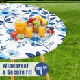 thumbnail image 2 of decorUhome Round Spandex Fitted Tablecloth for 36"-44" Tables, Washable Picnic Table Cover with Elastic, Washable Reusable Table Cloth for Dining, Blue Flower, 2 of 8