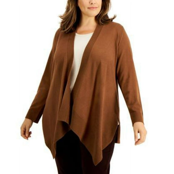 JM Collection Plus Size Open Front Cardigan Red Maple 2X