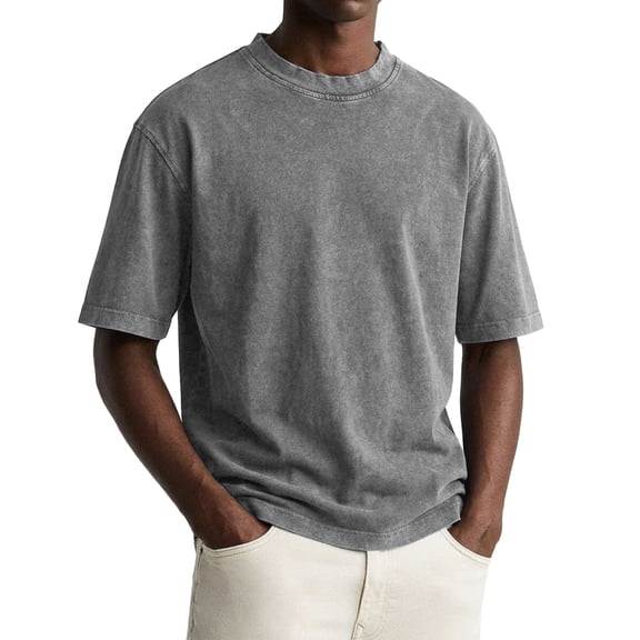 Mfakffe Men's Cotton T-Shirts Oversized Unisex Short Sleeves Casual Loose Wash Solid Basic Tee Tops(Gray,L)