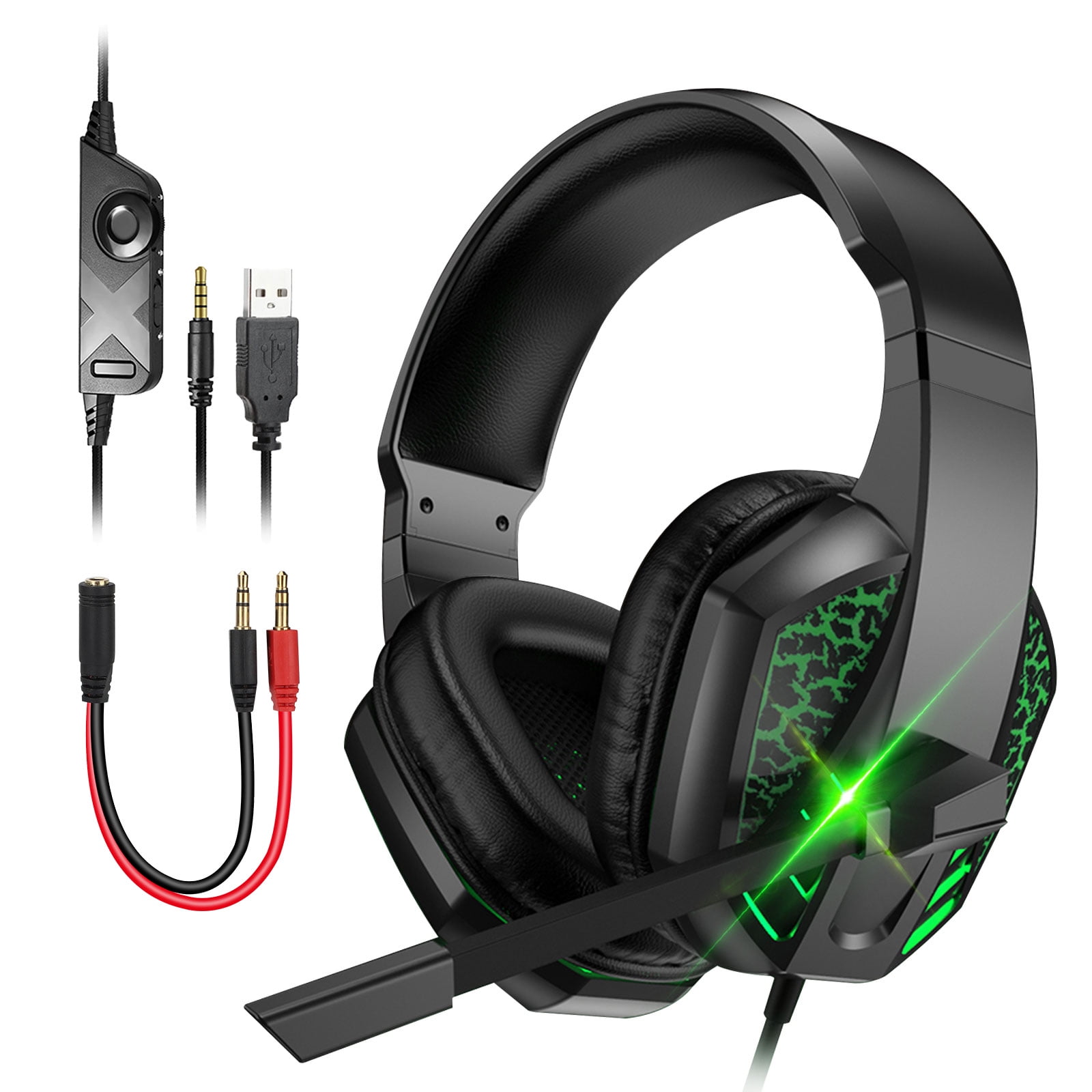TSV Gaming Headset for PC, PS4, Xbox One, Laptop Headset, Crystal Clear Stereo Sound Computer Gamer Headset with Noise Canceling Mic and LED Light - Lightweight Comfortable Over-Ear Gaming Headphone