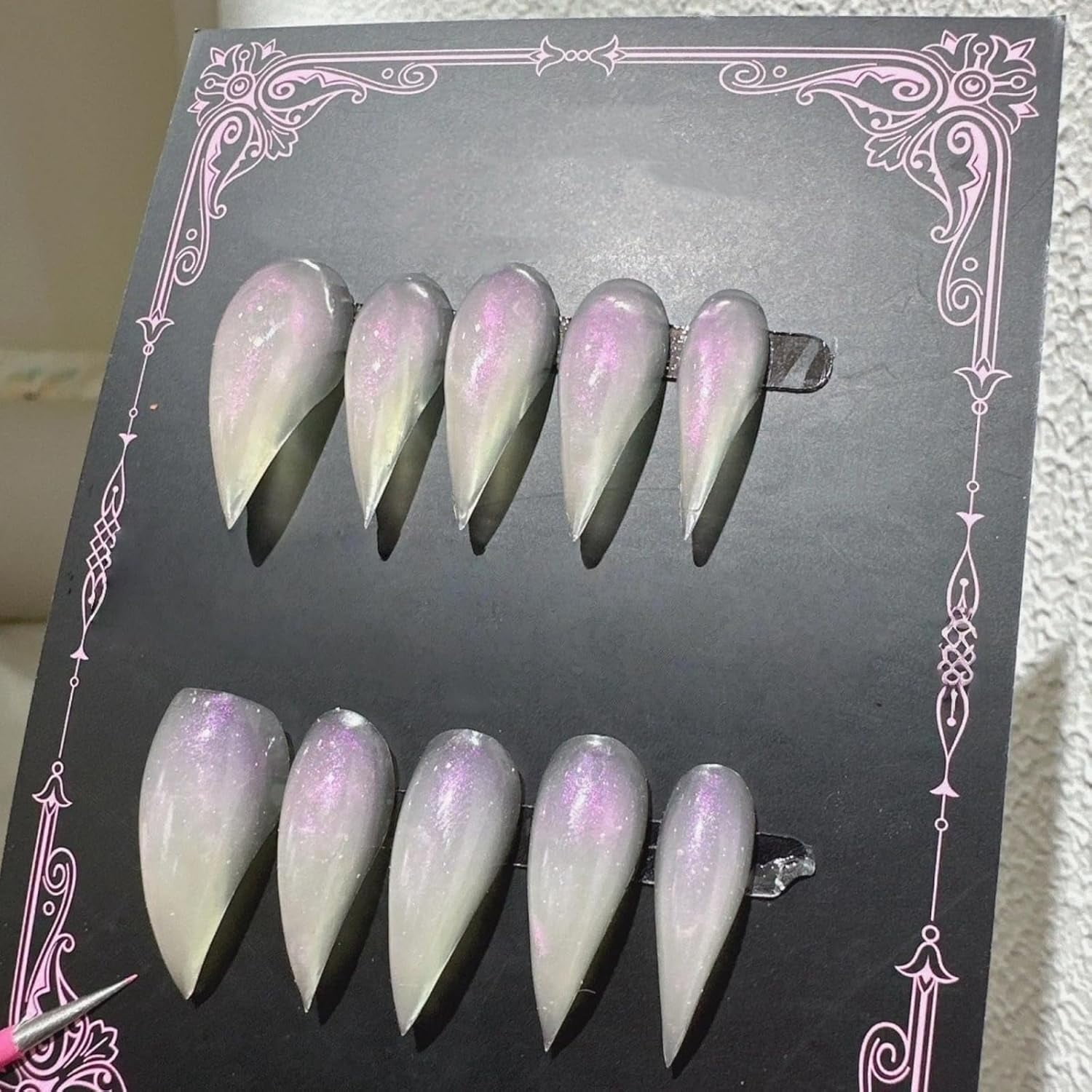 Cat Claw Press on Nails Short Stiletto Purple Aurora Colors Cute Animals Style Reusable Thick Acrylic Press on Nails Cat Dragon Eagle Claw False Nail with Y2K Style Design Glossy Glue on Nail