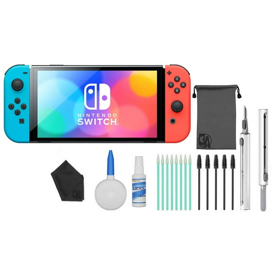 Pre-Owned Nintendo Switch OLED Model Neon Blue/Neon Red Set with BOLT AXTION Cleaning Kit ( )