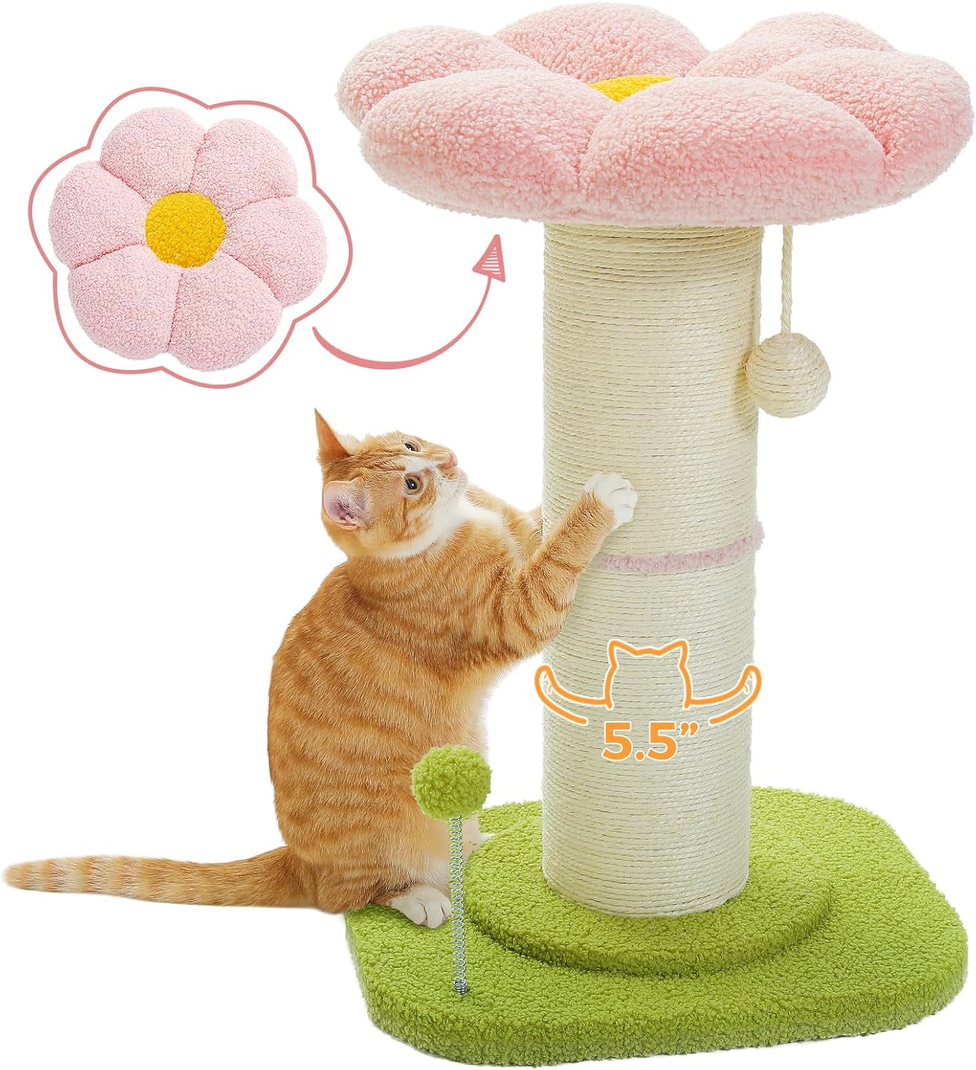 36.2’‘ Flower Cat Tree, Cat Scratching Post for Large Cats, Cat Tower with Super Thick Scratching Post [Dia=4.9''], Flower Cat Bed, Tall Cat Scratcher for Indoor Cats, Pink