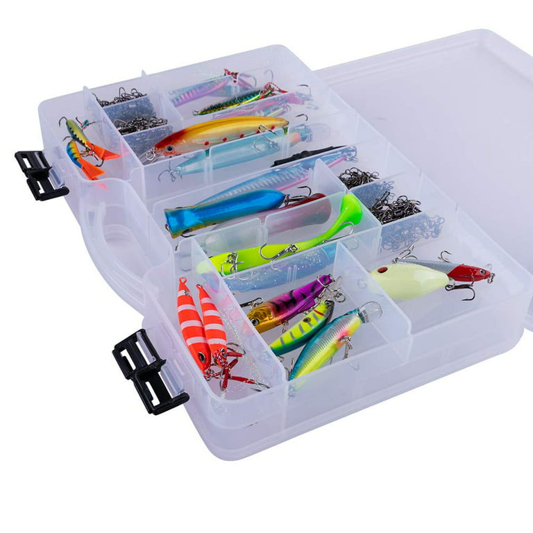 Goture Double Sided Fishing Box large Trays Double Sided Fishing plastic  Tackle Storage Box Portable Organizer Handle Included 44 Compartments Hard