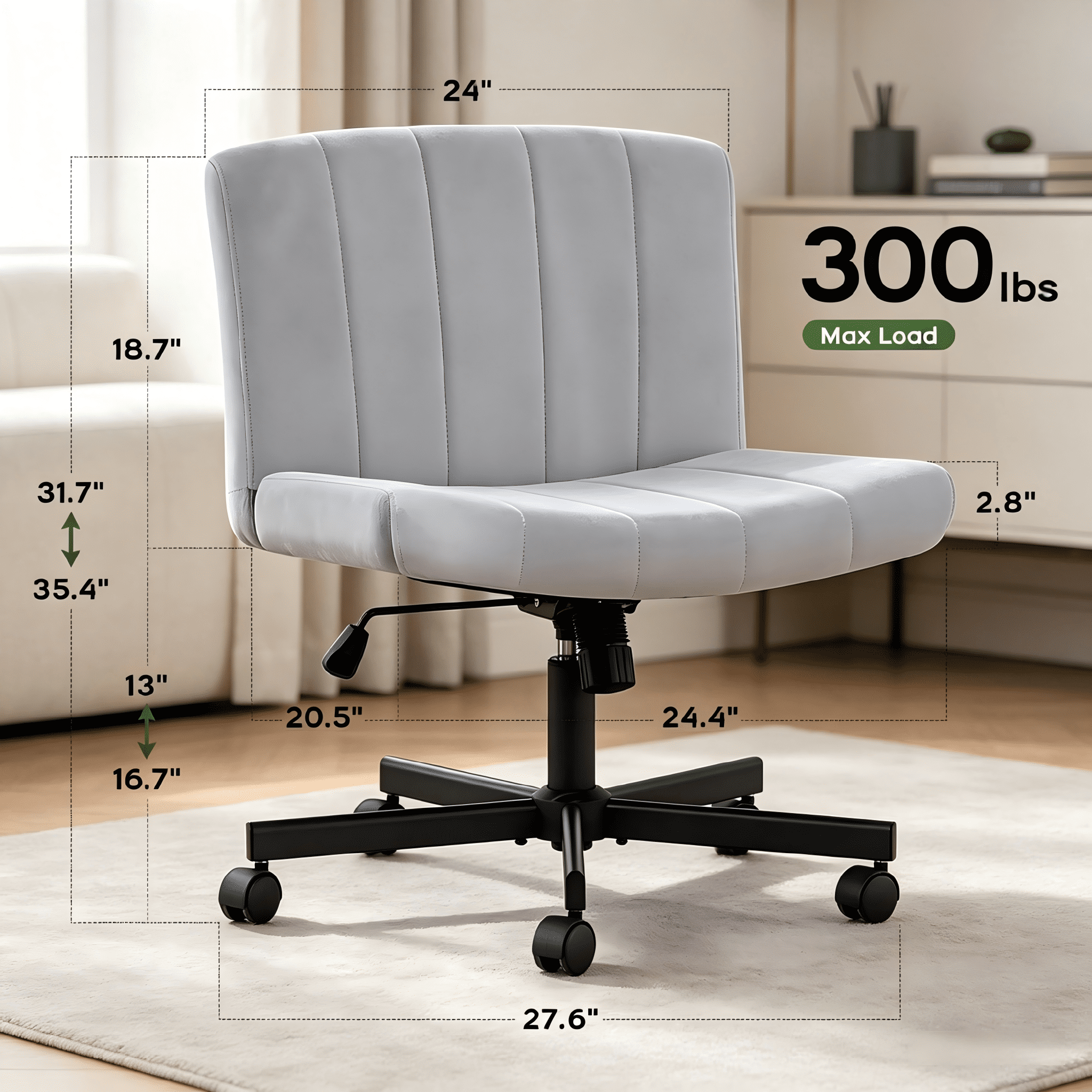 TMV Criss Cross Chair: Modern Armless Office Chair, Desk Chair, Vanity Chair, Computer Chair for Home and Office,Grey