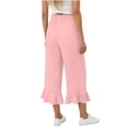 thumbnail image 4 of Linen Pants Women Summer Casual Ruffle Hem Wide Leg Drawstring Elastic Waist Capri Pants with Pockets Beach Vacation Travel Pants M, 4 of 7
