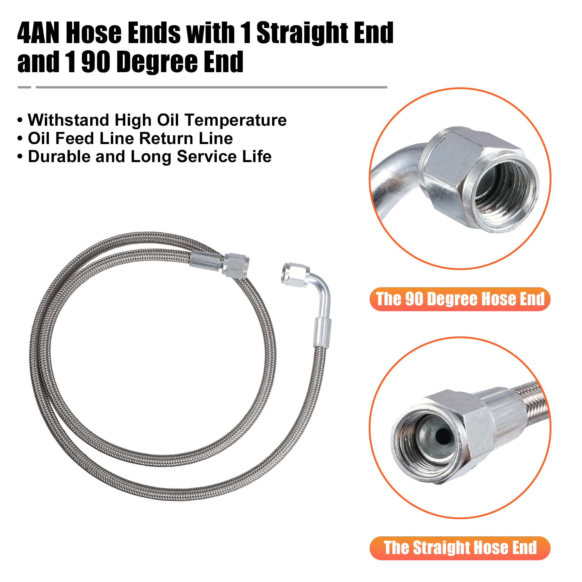 Unique Bargains 4AN Turbo Oil Feed Line Braided AN4 90 Degree Hose End 36"