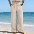 thumbnail image 2 of Yifymode Pants Wide Leg Casual Palazzo Trousers Summer Beach Lounge Bottoms with Pockets,Beige S, 2 of 5