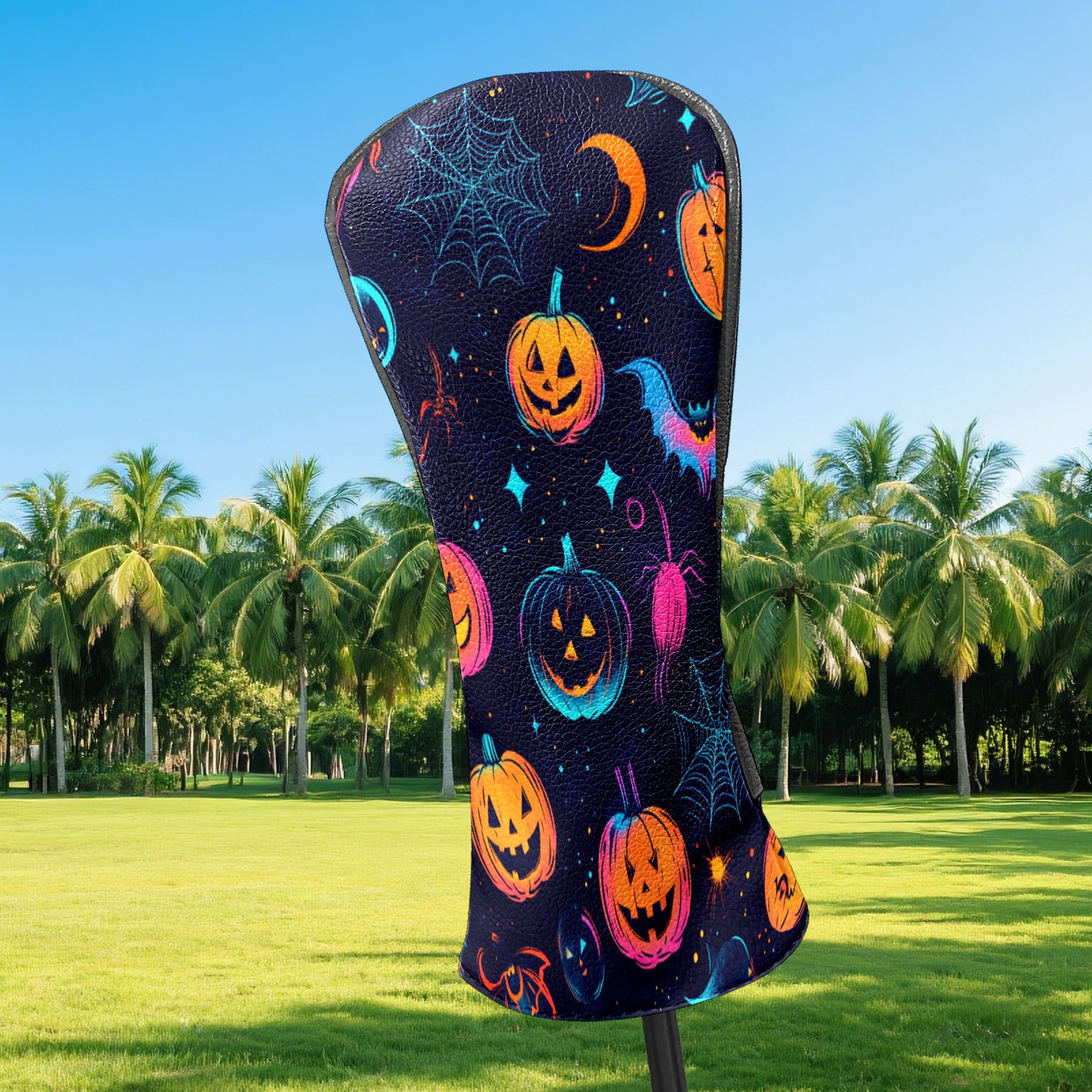 Golf Club Covers PU Leather Waterproof Head Covers for Fairway Woods Hybrids Cute Halloween Pumpkin