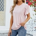 thumbnail image 4 of Scyoekwg Womens Comfy Round Neck Petals Sleeve Elegant Tunic Shirts Comfy Short Sleeve T Shirts Casual Summer Loose Lightweight Solid Color Blouses (Pink,XXL), 4 of 5
