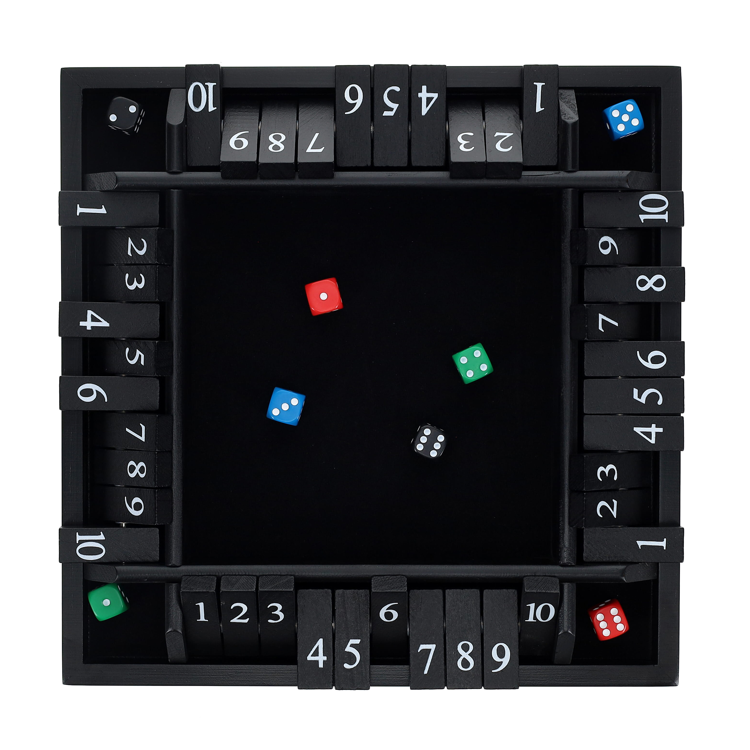 Pacific Shore Games 4 Player Shut The Box Dice Game - Black Stained Wood - 12 In.