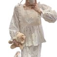 thumbnail image 1 of Conjunto de pijama con estampado de puntos de manga larga para mujer, pantalones superiores de Jacquard elegantes y holgados, ropa de dormir, 1 of 8