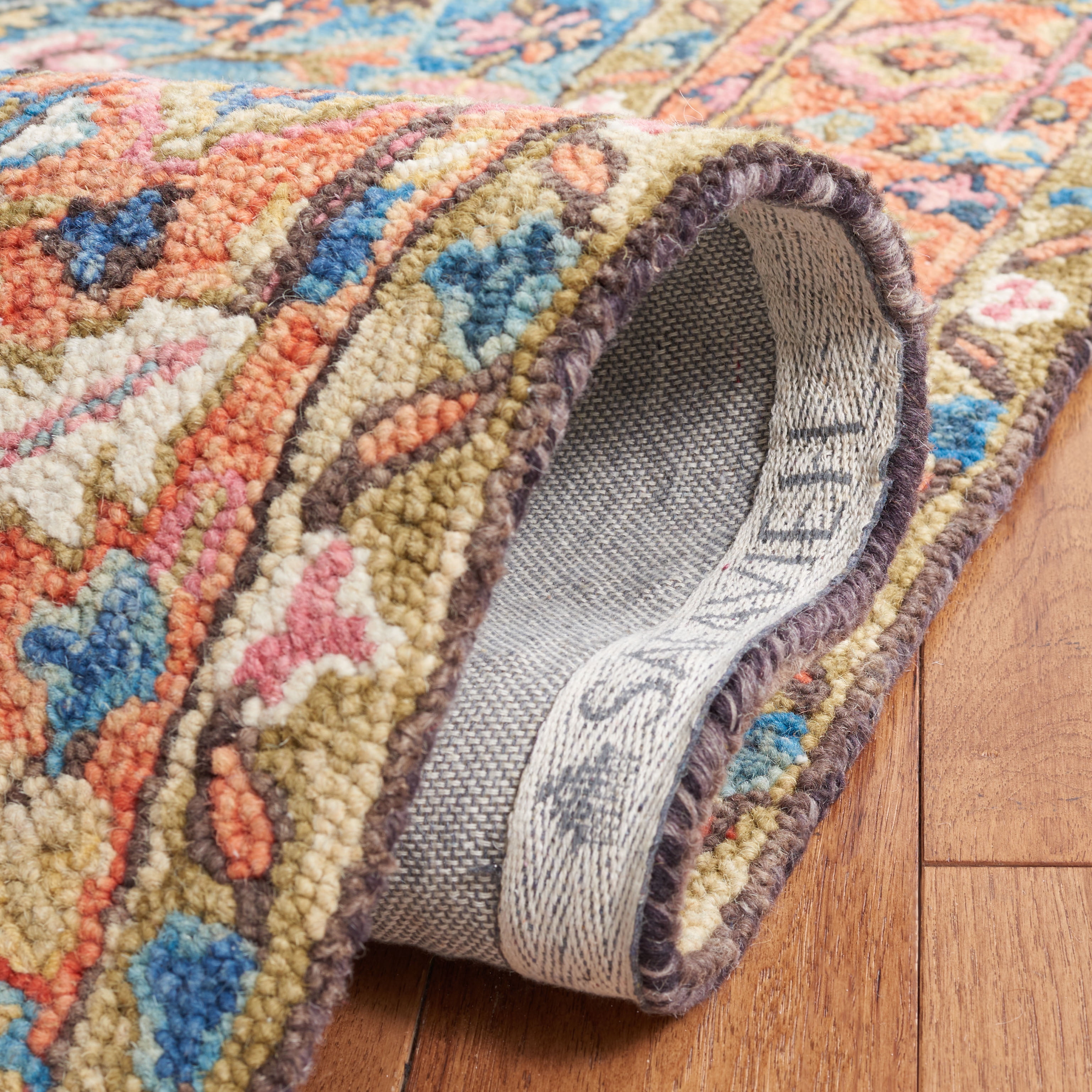 SAFAVIEH Blossom Merletta Floral Area Rug, Blue/Rust, 6' x 6' Square