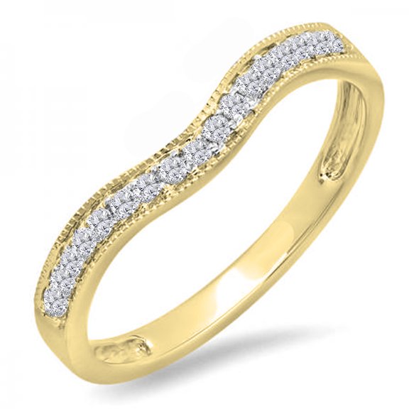 Dazzlingrock Collection 0.15 Carat (ctw) 10K Round Diamond Ladies Anniversary Wedding Band Guard Ring, Yellow Gold, Size 7.5