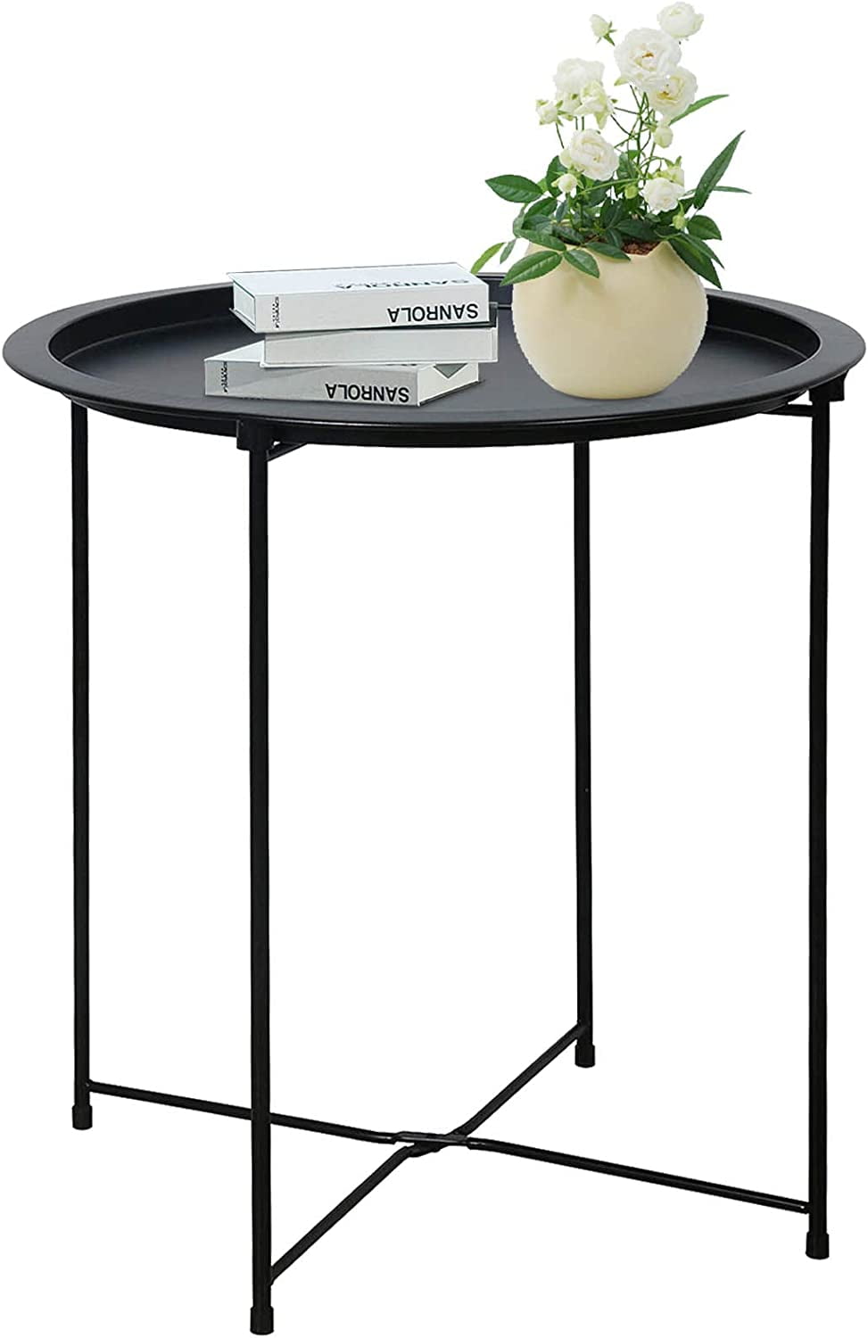 Folding Tray Metal Side Table Black Round End Table Cyan Sofa Small ...