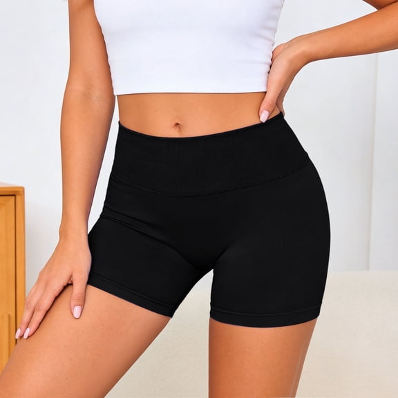 KANG Fashion Women's V-Waist High-Rise Yoga Shorts Tummy Control & -Lifting Design Breathable Compression Fabric Stylish Athletic Shorts for Running Gym and Workout Black XS