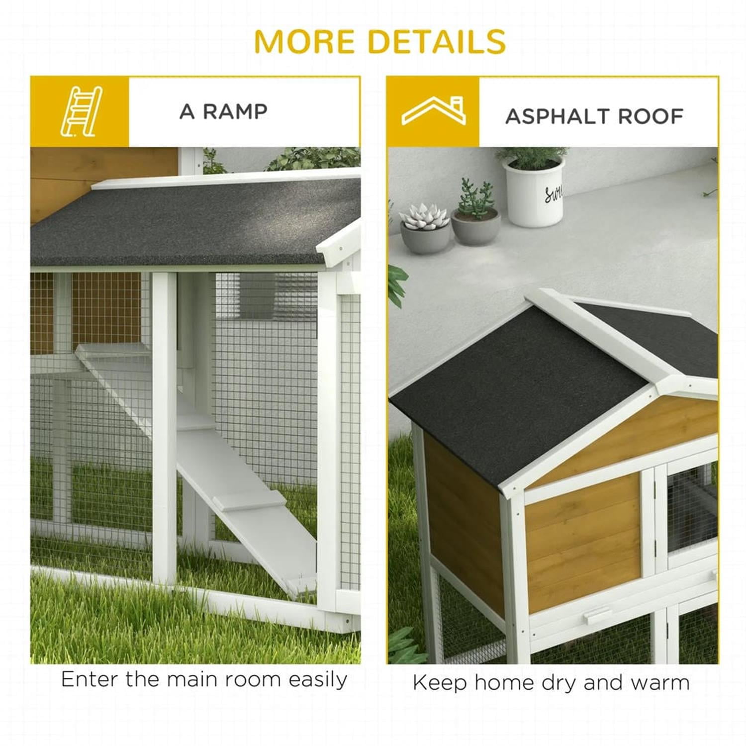Kadyn 58" 2-tier Wooden Rabbit Hutch with Slide-out Tray, Outdoor Small Animal Habitat Chicken Coop Bunny Cage for Bunnies, Guinea Pigs, Brown