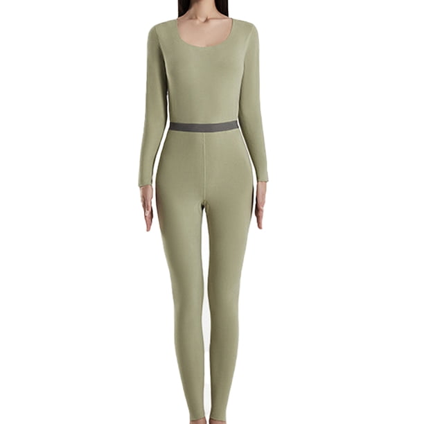 Conjunto de pijama de capa base con forro polar para mujer, ropa interior térmica para clima frío, color verde