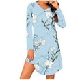 thumbnail image 2 of Lorytime Nightgown for Women Soft Comfy Knee Length Long Sleeve Pajamas Dress V Neck Floral Print Nightshirts Nightgowns Nightdress Casual Lounge House Sleepdress Summer Blue S, 2 of 7