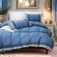 thumbnail image 4 of Blue Ruffle Duvet Cover Set Queen Size Shabby Chic Bedding Set Ruffled Farmhouse Blue Comforter Cover Boho Duvet Cover Set, 4 of 7