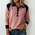 thumbnail image 2 of Vinsonshop Casual Color Block Polo Shirts for Women Long Sleeve V Neck Collared Button Up Ribbed Knit Henley Tops Pink XL, 2 of 6
