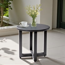 Tcbosik Patio End Table, 18" Round Metal Side Table with Cross Base, All-Weather Indoor/Outdoor Accent Table in Gray, Easy to Clean & Assemble