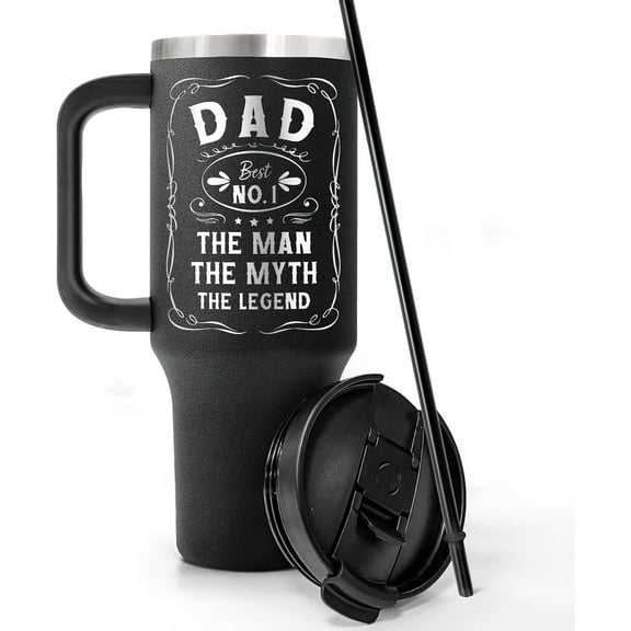 Engraved 40 oz Tumbler With Handle Straw Lid - Christmas Gifts For Dad & Valentines Day Gifts for Husband, Him - Fathers Day, Birthday Gifts for Father, Dad, Grandpa, Papa from Daughter, Son