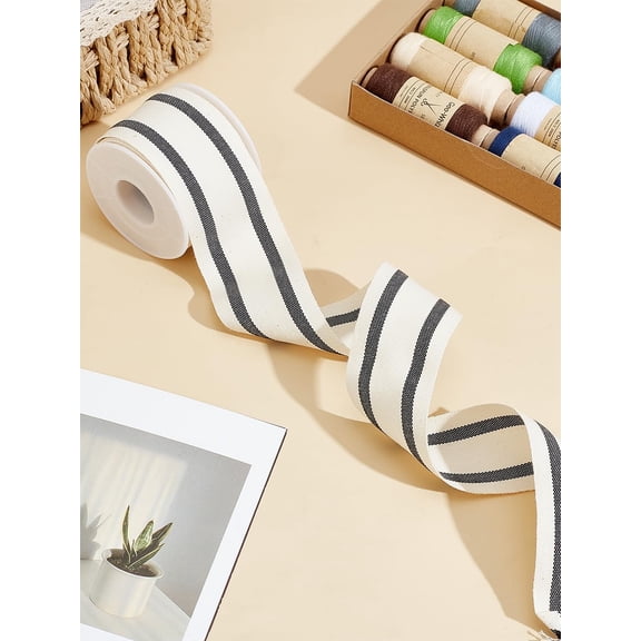 5 Yards Stripe Pattern Cotton Ribbon Handmade Sweater Ribbon Trim Decoration Black Gift Wrap Trim for Sewing Making Crafts Bridal Wedding Decorations 1-1/2 inch(38mm)