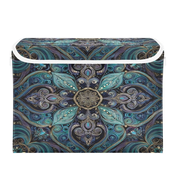 Storage Box With Lid 16.5x12.6x11.8In Foldable Stacked Household Storage Box Green Pattern Seamless