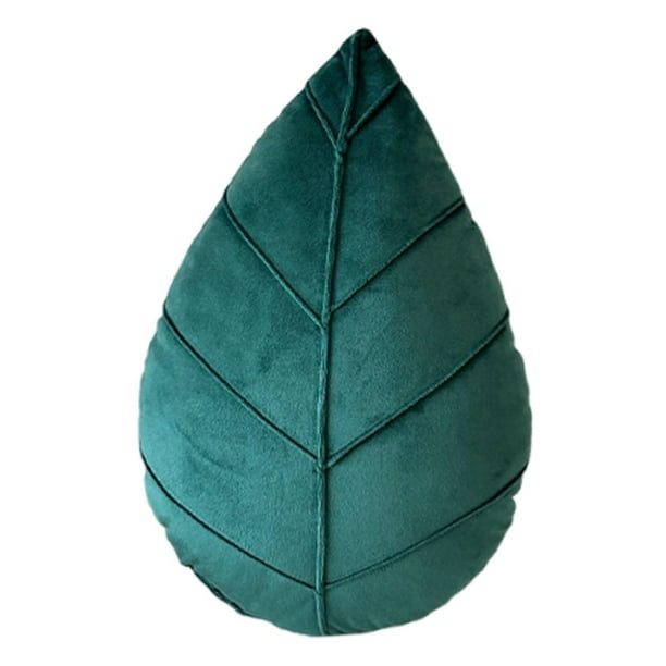Cojín de felpa cómodo y decorativo con forma de hoja para el dormitorio, ideal para viajes y como regalo para el hogar. Verde oscuro 38x25cm