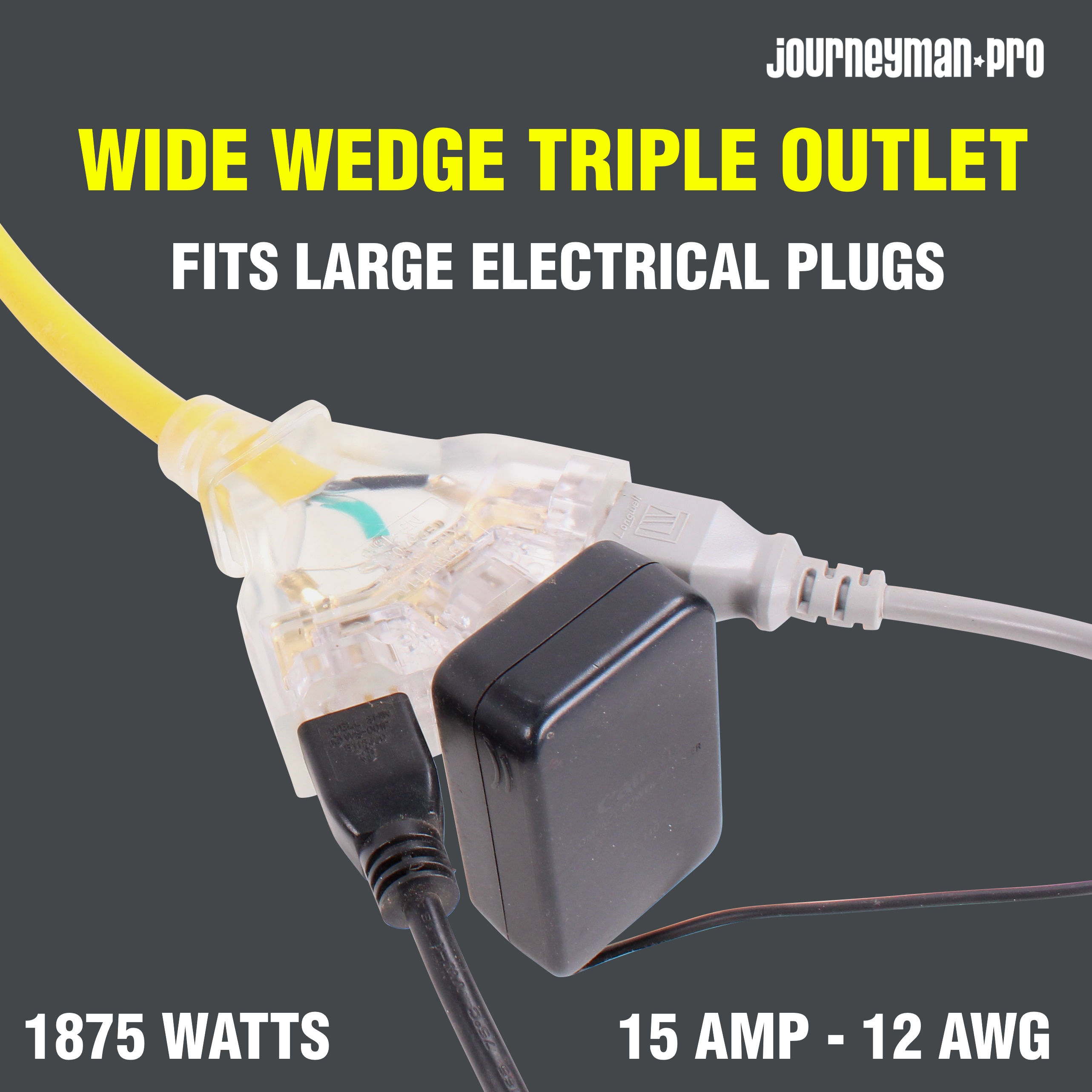 15 FT Lighted Outdoor Extension 3WAY Cord Splitter 12/3 Heavy Duty Yellow 3 Prong Plug 15 AMP 15'