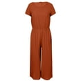 thumbnail image 4 of DYMADE Women Short Sleeve Summer Overalls Button Back Boilersuit Cotton Linen Dungarees Loose Jumpsuits, 4 of 5