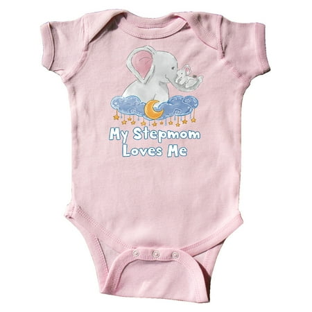 

Inktastic My Stepmom Loves Me Cute Elephants Clouds Moon and Stars Gift Baby Boy or Baby Girl Bodysuit