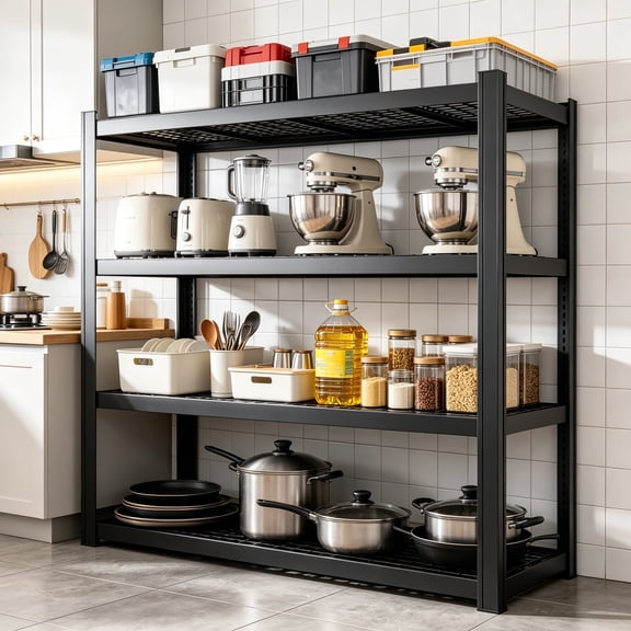 71"W x 71"H Industrial Shelving, 4000 lbs Garage Storage Shelves, 4-Tier Adjustable Metal Shelving, Heavy Duty Shelving for Factory, Garage, Warehouse, Barn