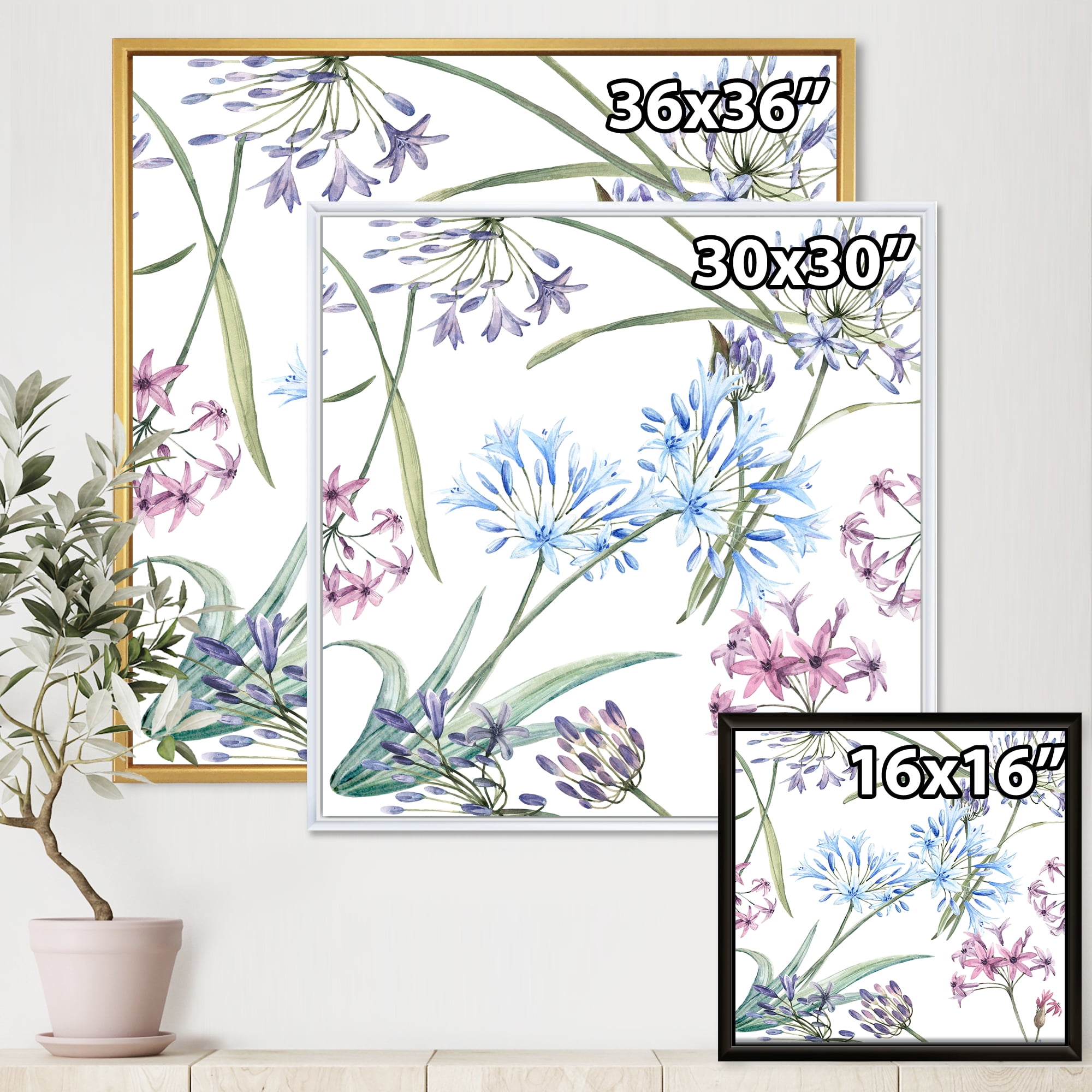 Designart 'Vibrant Summer Wildflowers On White II' Traditional Framed Canvas Wall Art Print
