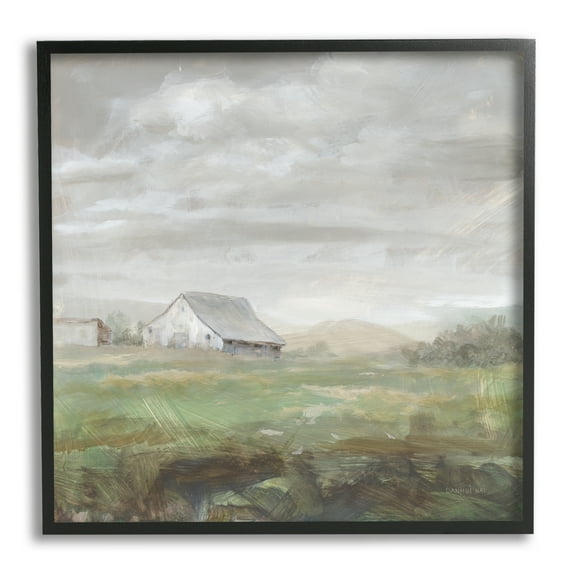 Stupell Industries Grey Farm Landscape Nature Painting Black Framed Art Print Wall Art, 12 x 12