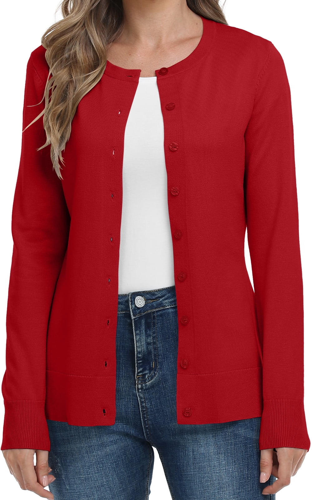 Women's Crew Neck Button-Up Knit Cardigan
