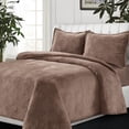 thumbnail image 2 of Tribeca Living Juego de cama King de tres piezas con edredón de terciopelo extragrande, 260 g/m², juego acolchado de terciopelo suave que incluye un edredón y dos fundas de almohada color gris pardo c, 2 of 3