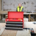 thumbnail image 3 of Portable Garage Tool Cabinet, 3 Drawer Mechanic Tool Box with Automatic Lock System, Steel Tool Organizer with Top Tray for Workshop – Black & Red, 3 of 8