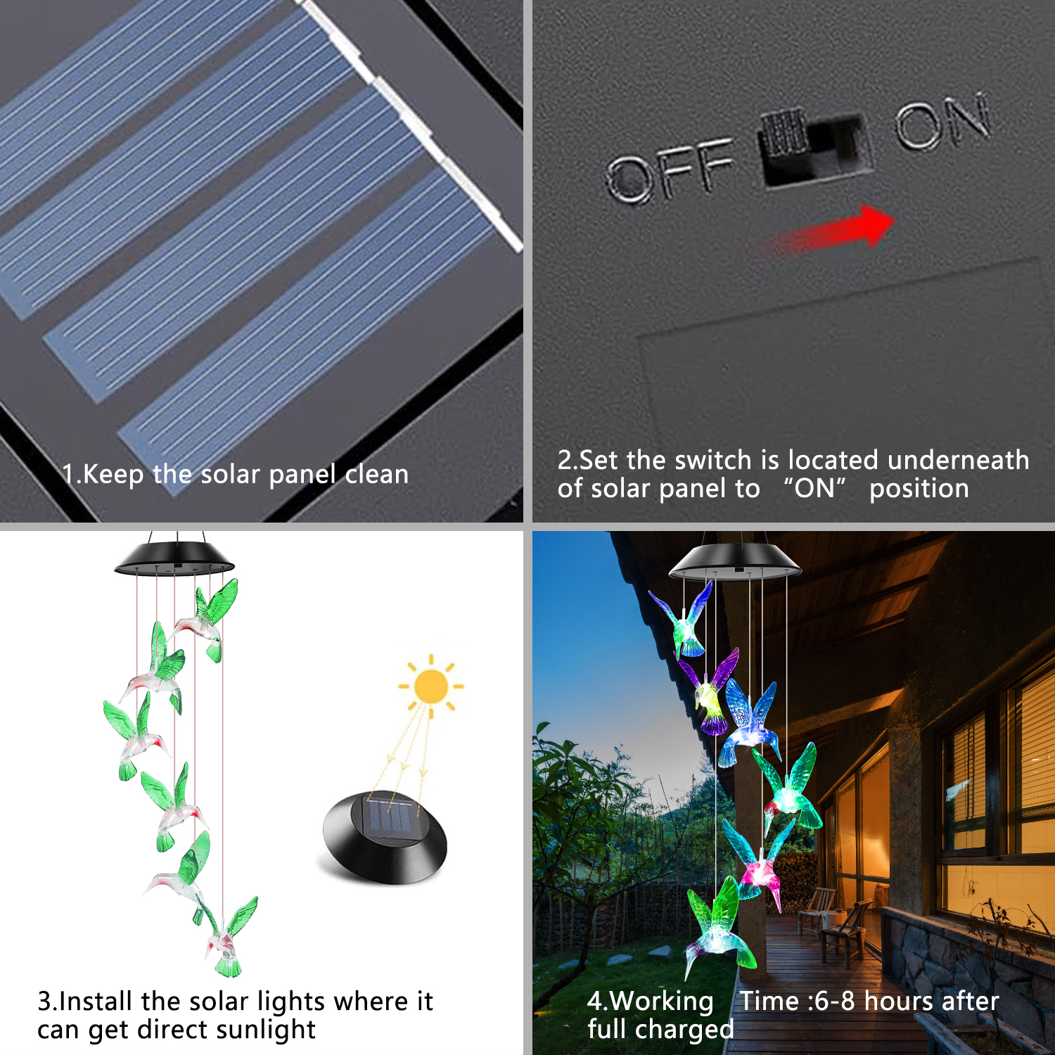 Rirool Solar Hummingbird Wind Chime Color Changing photo 4