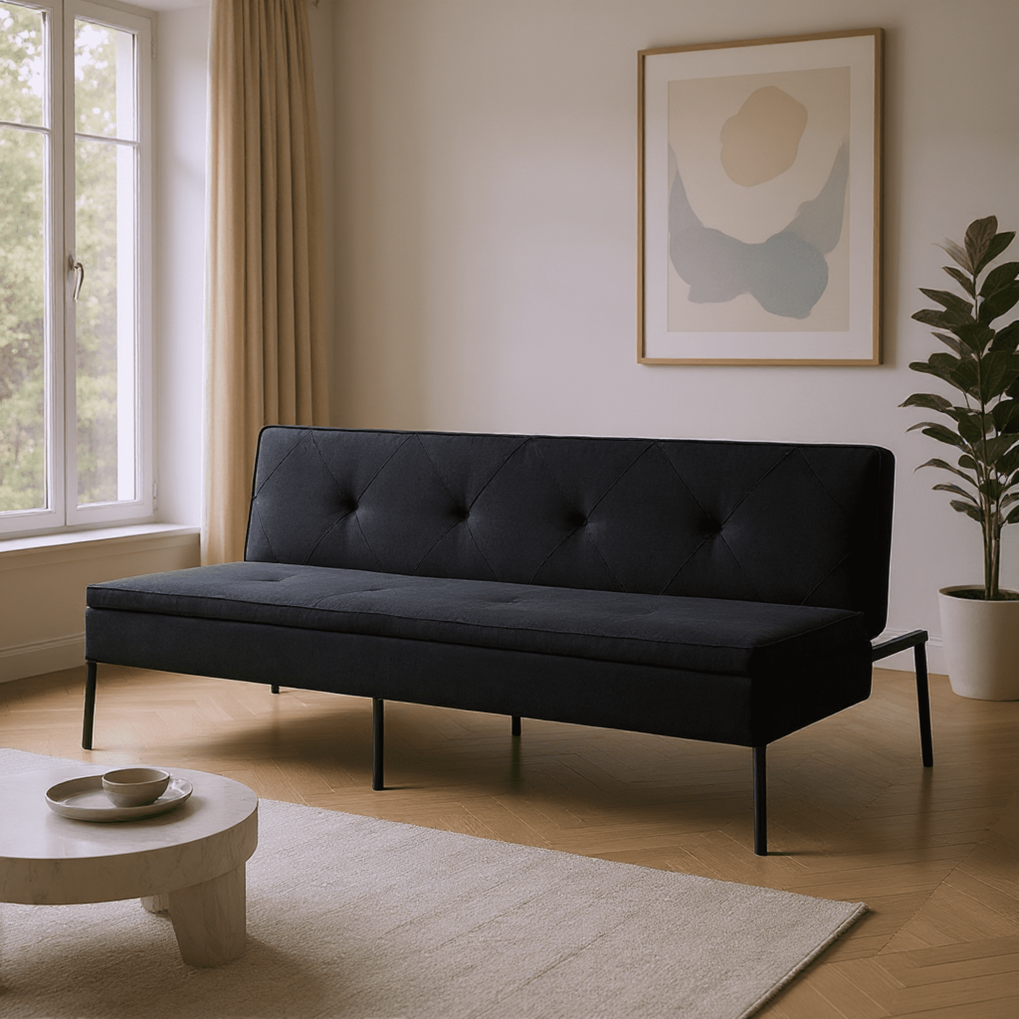 Gewnee 63" Modern Convertible Futon Sofa Bed,Pull-Out Sleeper with Adjustable Backrest(Black)