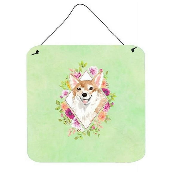 Carolines Treasures CK4403DS66 Corgi Green Flowers Wall or Door Hanging Prints 6x6 multicolor