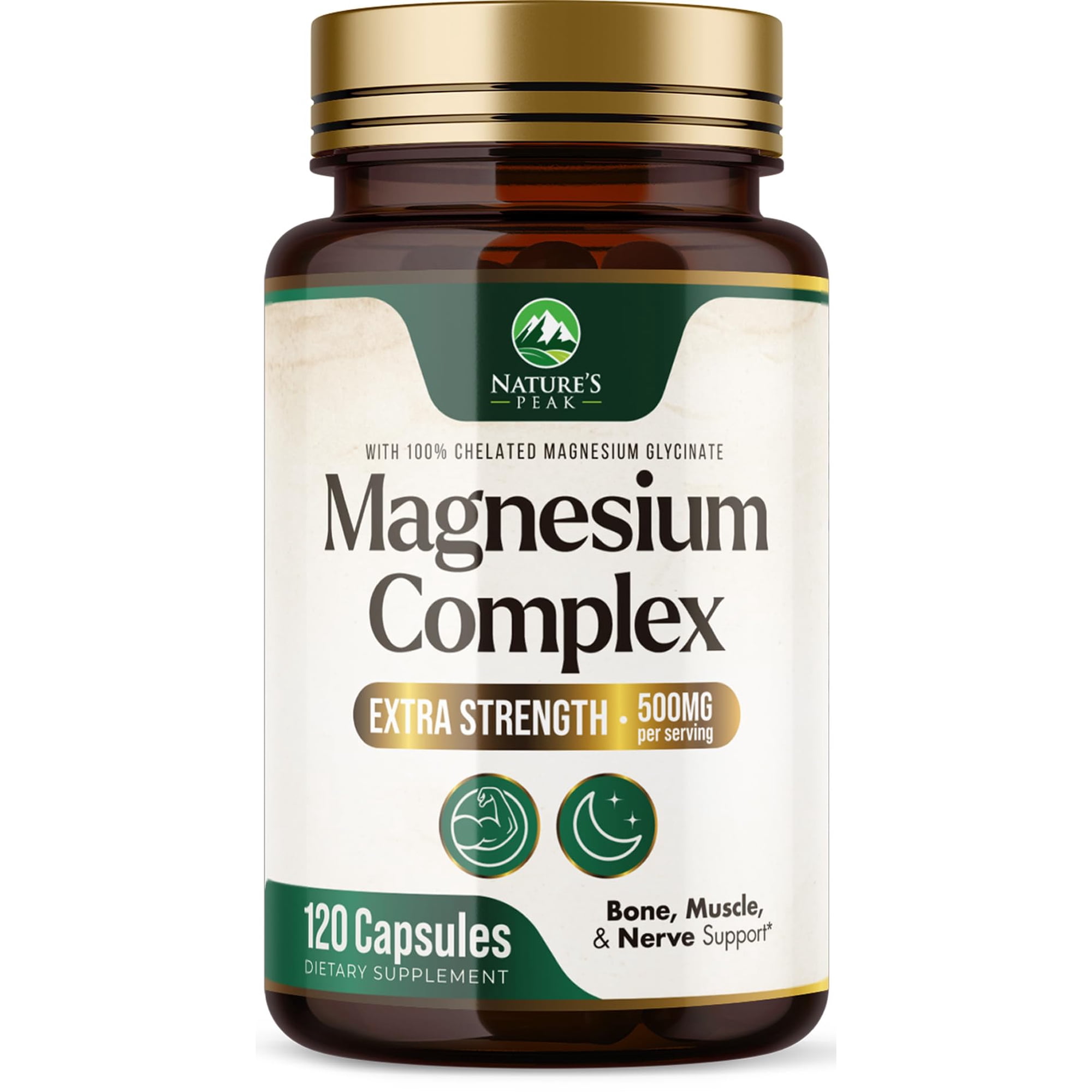 Magnesium Complex Supplement - Magnesium 500mg Per Serving - High Absorption Blend of Glycinate, Citrate, Malate, Oxide - Supports Sleep, Muscle, Bone, Heart Health - Bottled in USA - 120 Capsules