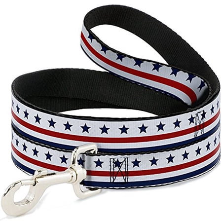 Buckle-Down Pet Leash Dog Leash Americana Stars Stripes White Blue Red 6 Feet Long 1.0 Inch Wide