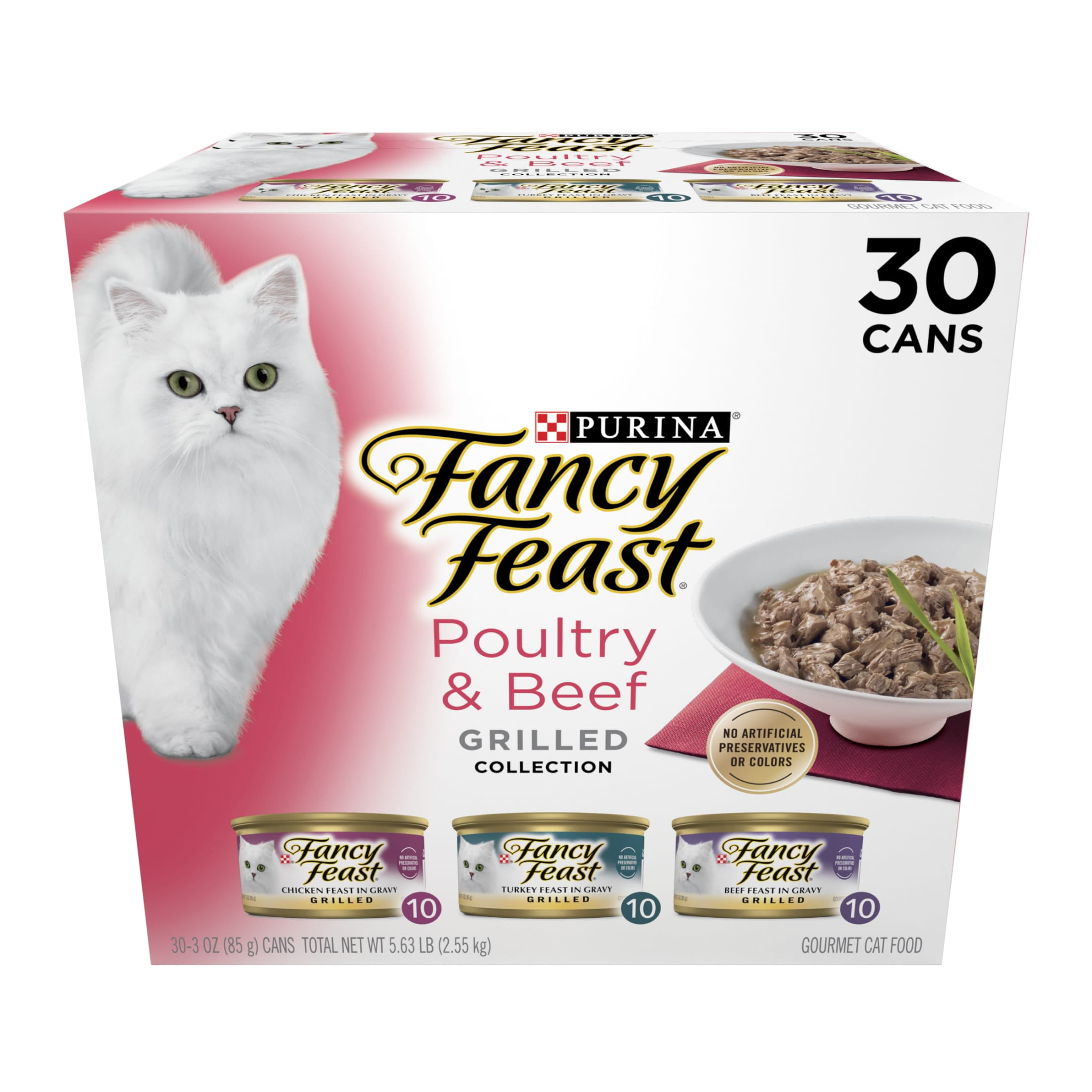 (3 pack) Purina Fancy Feast Poultry & Beef Grilled Collection Wet Cat Food Variety Pack, 3 oz Cans (30 Pack)