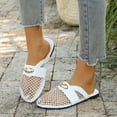 thumbnail image 3 of Rokment Womens Metallic Buckles Dressy Mules Backless Sandals Fashion Casual Leopard Leather Fishnet Mesh Patchwork Closed Toe Flat Slip on Summer Shoes White Size 9, 3 of 6