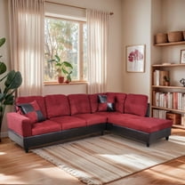 Hommoo 4 Seats Flannel and PVC Sectional Sofa Couch Set, Modern L Shaped Sectional Couch, Living Room Furniture Set, Red