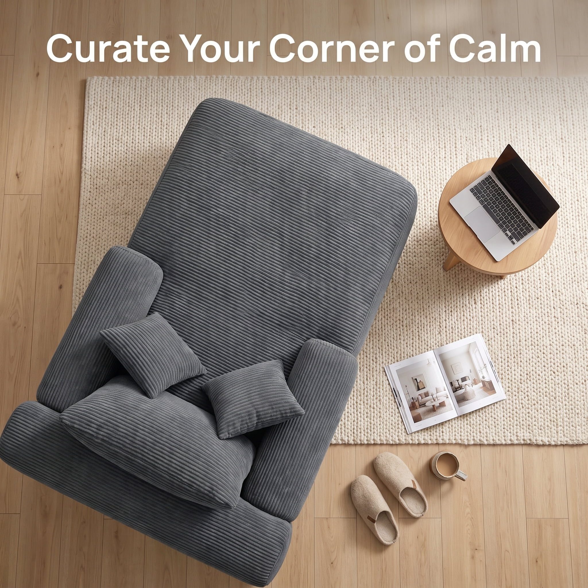 ShiKeyi 65'' Oversized Chaise Lounge Chair Indoor, Boneless Sofa Cloud Deep Seat Sleeper Sofa Bed, Plush Corduroy Chaise Couch with Pillows, No Assembly Required, Gray