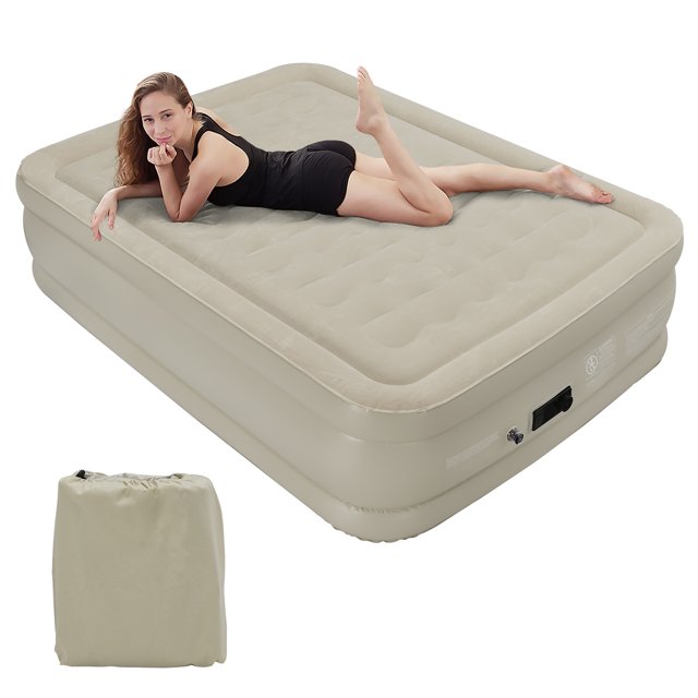 Costway Queen Air Bed Inflatable Mattress Built-In Pump Portable Bag Camping